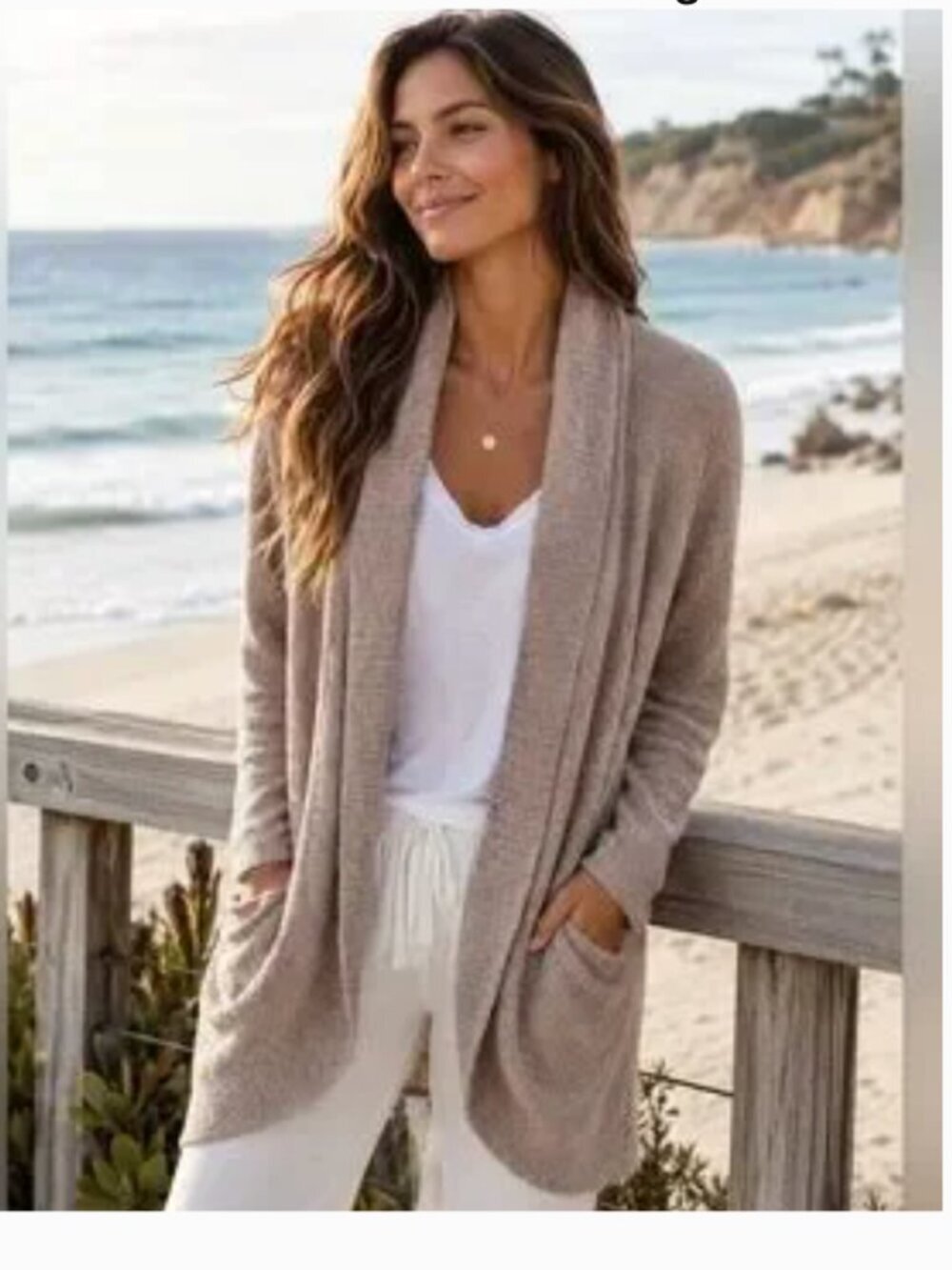 Barefoot Dreams Cozychic Lite Circle Cardigan Open Front Sweater Taupe XS / S